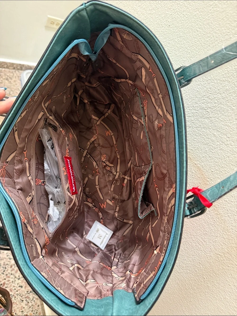 Montana West Teal Floral Embossed Tote with Charm